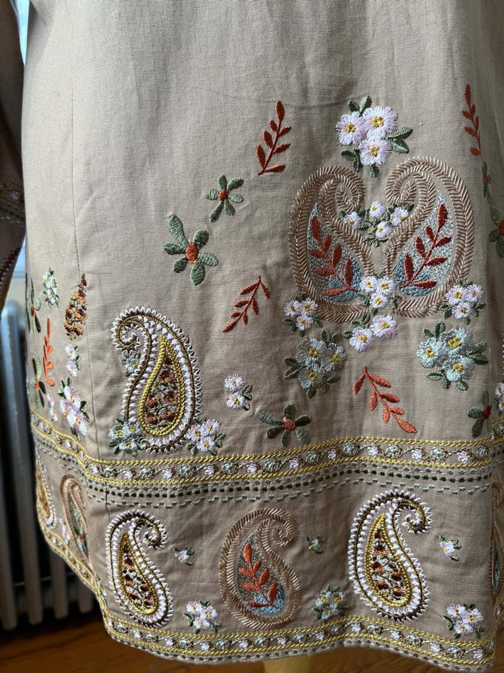Embroidered Paisley Tan Walking Coat - Picture 6 of 7